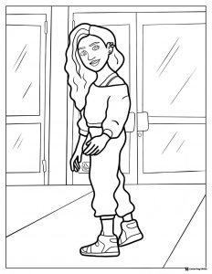 Inside Out 2 girl in front of doors coloring