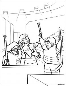 Inside Out 2 girls playing hockey coloring