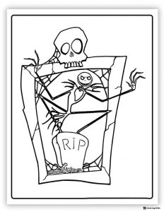 Jack Skellington emerging from a tombstone coloring