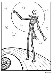 Jack Skellington with moon and bats Coloring Sheet