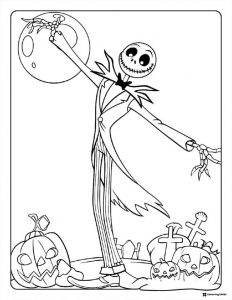 Jack Skellington with moon and pumpkins Coloring