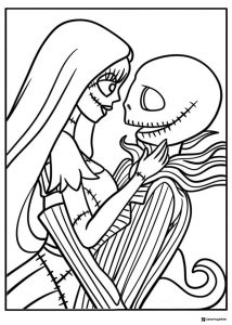 Jack and Sally Coloring Page Embrace
