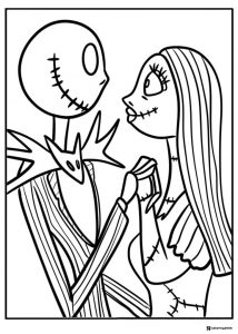 Jack and Sally holding hands coloring page