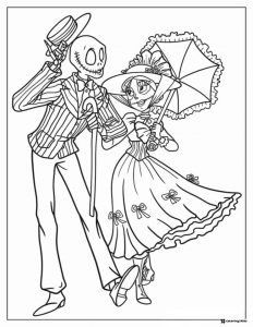 Jack and Sally in elegant attire coloring sheet