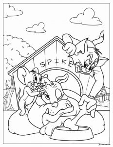 Jerry Tom and Spike by doghouse coloring sheet