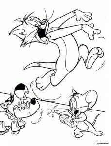 Jerry electrocuting Spike Tom jumping coloring sheet