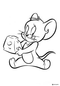 Jerry happily holding a block of cheese coloring page