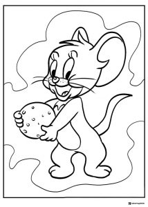 Jerry happily holding a large cookie coloring page
