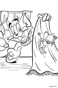 Jerry skiing on a rug with Tom coloring page