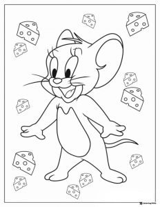 Jerry surrounded by cheese coloring sheet