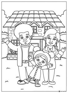 Jodi Platypus with her family and house coloring page