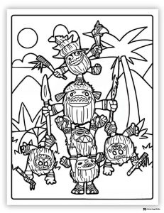 Kakamora Coloring Page a stack of coconut warriors with weapons