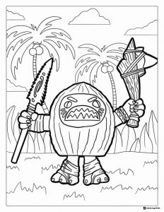 Kakamora Warrior with Palm Trees Coloring Page