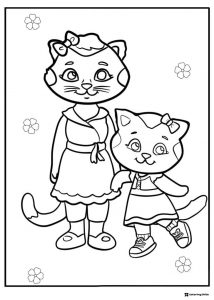 Katerina Kittycat and Mom Coloring Page with flowers