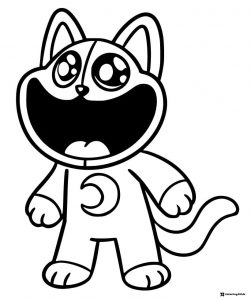 Kawaii CatNap Coloring Page with big eyes and open mouth