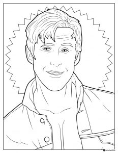 Ken Headshot Coloring Page with Zigzag Border