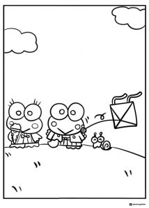 Keroppi Coloring Page Flying a Kite with a Friend