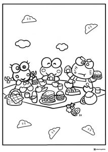 Keroppi Coloring Page Having a Picnic with Friends