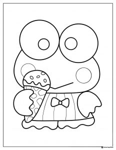 Keroppi Coloring Page Holding Ice Cream