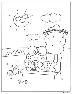 Keroppi Coloring Page Reading with Snail and Sun