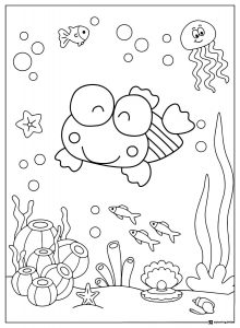 Keroppi Coloring Page Underwater with Fish