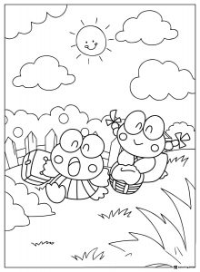 Keroppi Coloring Page at a Pool Party with Airplane