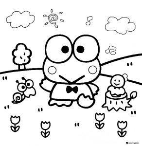 Keroppi Coloring Page in a Field