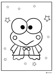Keroppi Coloring Page with a bow tie and stars