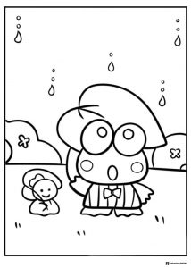 Keroppi Coloring Page with a friend in the rain
