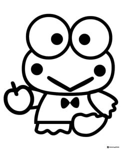 Keroppi Coloring Sheet Holding an Apple