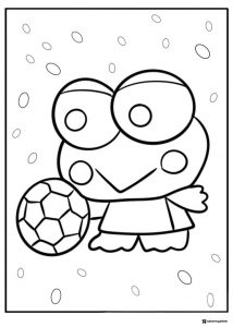 Keroppi Coloring Sheet holding a soccer ball