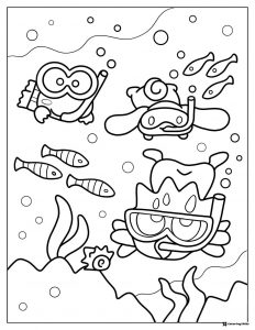Keroppi Coloring Sheet of Keroppi and friends snorkeling