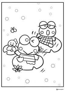Keroppi and friends on lily pads coloring page