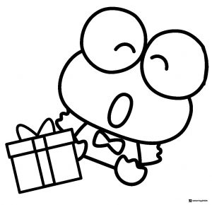 Keroppi coloring page holding a gift box