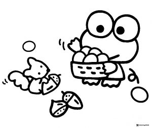 Keroppi gathering acorns with a squirrel coloring page