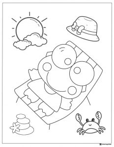 Keroppi relaxing on a beach chair coloring page