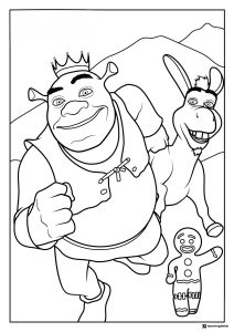 King Shrek Donkey and Gingerbread Man coloring page