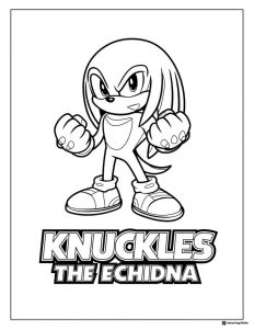 Knuckles Coloring Sheet with Bold Name Text and Fists Raised