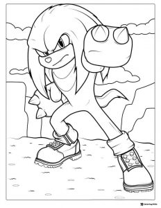 Knuckles Punching Action Coloring Page in Landscape
