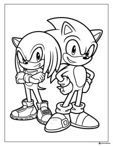 Knuckles and Sonic Coloring Page Standing Back to Back