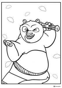 Kung Fu Panda Po holding scroll coloring page