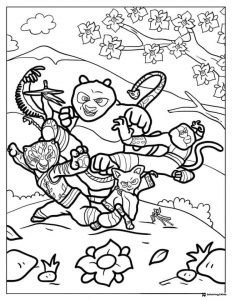Kung Fu Panda characters in action Coloring Page