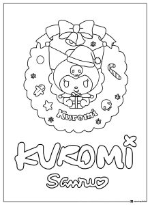 Kuromi Christmas wreath with gingerbread coloring page