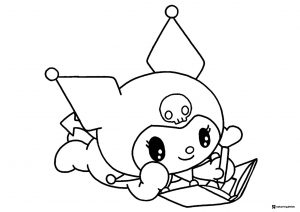 Kuromi Coloring Page Reading an Open Book