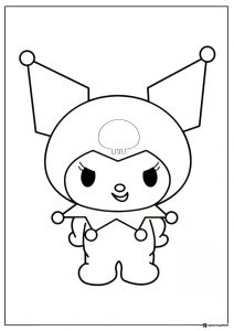 Kuromi Coloring Page Standing with Skull Cap