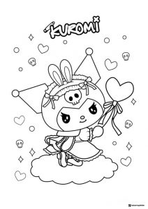 Kuromi Coloring Page with Crown and Heart Wand