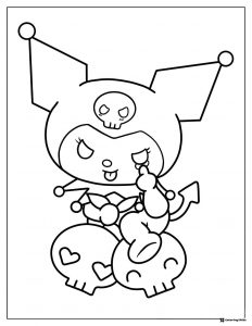 Kuromi Coloring Page with Multiple Skulls and Tears