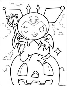 Kuromi Halloween Coloring Page on Pumpkin