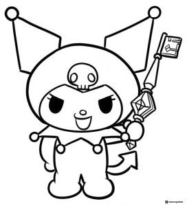Kuromi Holding a Magical Key with Skull Coloring Page