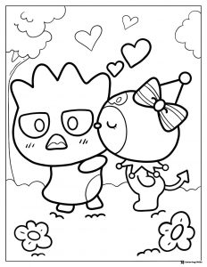Kuromi Kissing Friend with Hearts Coloring Page